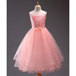 Babyhug Sleeveless Embroidered Party Frock with Corsage - Peach