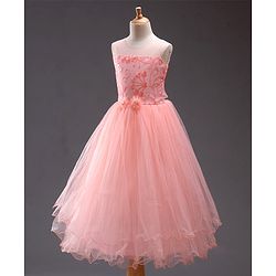 Babyhug Sleeveless Embroidered Party Frock with Corsage - Peach