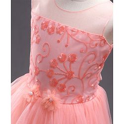 Babyhug Sleeveless Embroidered Party Frock with Corsage - Peach