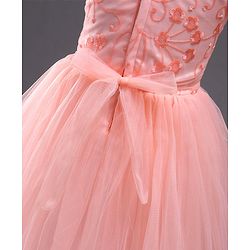Babyhug Sleeveless Embroidered Party Frock with Corsage - Peach