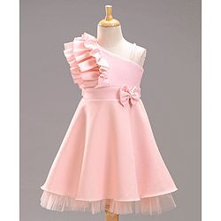 Babyhug Sleeveless Party Wear Frock With Bow Applique - Peach
