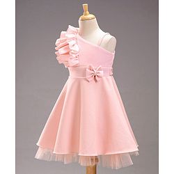 Babyhug Sleeveless Party Wear Frock With Bow Applique - Peach