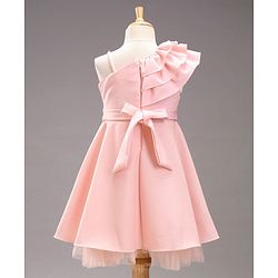 Babyhug Sleeveless Party Wear Frock With Bow Applique - Peach
