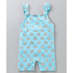 Babyhug Dungaree and Cap Sleeves Tee Set Floral Print - Blue