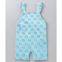 Babyhug Dungaree and Cap Sleeves Tee Set Floral Print - Blue