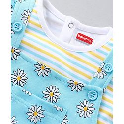Babyhug Dungaree and Cap Sleeves Tee Set Floral Print - Blue