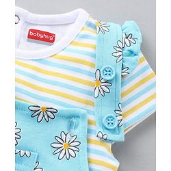 Babyhug Dungaree and Cap Sleeves Tee Set Floral Print - Blue