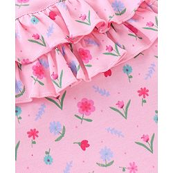 Babyhug Short Sleeves T-Shirt With Dungaree Floral Print - Pink