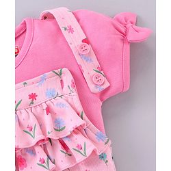 Babyhug Short Sleeves T-Shirt With Dungaree Floral Print - Pink