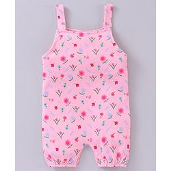 Babyhug Short Sleeves T-Shirt With Dungaree Floral Print - Pink