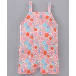 Babyhug Cap Sleeves Cotton Tee With Dungaree Lemon Print- Pink