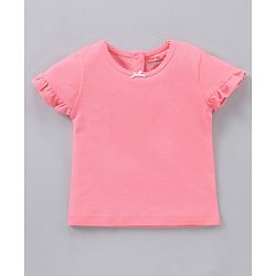 Babyhug Cap Sleeves Cotton Tee With Dungaree Lemon Print- Pink