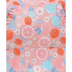 Babyhug Cap Sleeves Cotton Tee With Dungaree Lemon Print- Pink