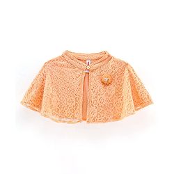 Babyhug Half Sleeves Party Wear Shrug with Corsage Solid - Peach