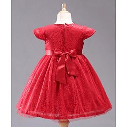 Babyhug Cap Sleeves Sequined Party Frock with Corsage - Red