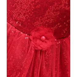 Babyhug Cap Sleeves Sequined Party Frock with Corsage - Red