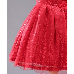 Babyhug Cap Sleeves Sequined Party Frock with Corsage - Red