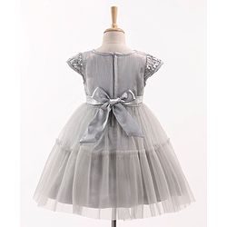 Babyhug Cap Sleeves Party Wear Tutu Sequined Frock Corsage Applique - Grey