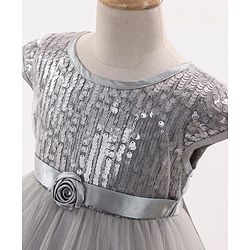 Babyhug Cap Sleeves Party Wear Tutu Sequined Frock Corsage Applique - Grey