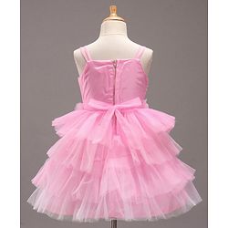 Babyhug Singlet Sleeves Layered Party Frock with Floral Corsage - Pink