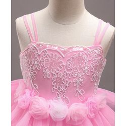 Babyhug Singlet Sleeves Layered Party Frock with Floral Corsage - Pink