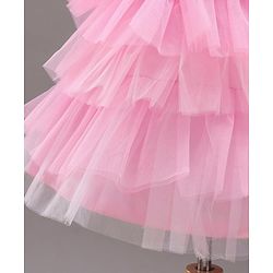 Babyhug Singlet Sleeves Layered Party Frock with Floral Corsage - Pink