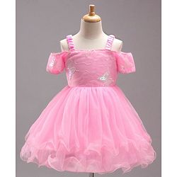 Babyhug Sleeveless Flared Party Frock with Corsage - Pink