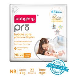 Babyhug Pro Bubble Care Premium Tape Style Diaper for New Born (NB) Size - 22 Pieces - New & Improved Superior Fit