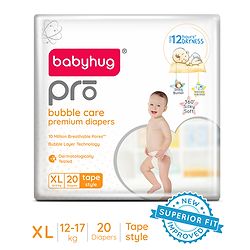 Babyhug Pro Bubble Care Premium Tape Style Diaper Extra Large - 20 Pieces - New & Improved Superior Fit
