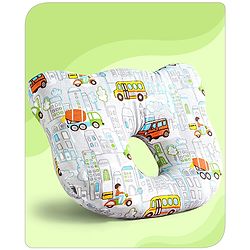 Babyhug Memory Foam Pillow Transport Print - Blue| Prevents Flat-Head Syndrome| Firm and Supportive| Supports Neck and Shoulders| Soft Breathable Fabric| Washable| Travel Friendly| Suitable for New Born