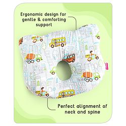 Babyhug Memory Foam Pillow Transport Print - Blue| Prevents Flat-Head Syndrome| Firm and Supportive| Supports Neck and Shoulders| Soft Breathable Fabric| Washable| Travel Friendly| Suitable for New Born