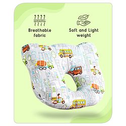 Babyhug Memory Foam Pillow Transport Print - Blue| Prevents Flat-Head Syndrome| Firm and Supportive| Supports Neck and Shoulders| Soft Breathable Fabric| Washable| Travel Friendly| Suitable for New Born