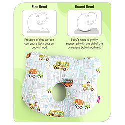 Babyhug Memory Foam Pillow Transport Print - Blue| Prevents Flat-Head Syndrome| Firm and Supportive| Supports Neck and Shoulders| Soft Breathable Fabric| Washable| Travel Friendly| Suitable for New Born