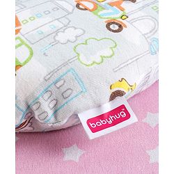 Babyhug Memory Foam Pillow Transport Print - Blue| Prevents Flat-Head Syndrome| Firm and Supportive| Supports Neck and Shoulders| Soft Breathable Fabric| Washable| Travel Friendly| Suitable for New Born