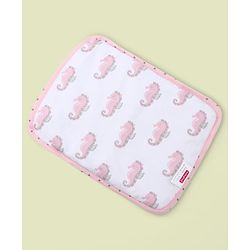 Babyhug Rai (Mustard) Seed Filling Pillow Rectangle Shape Sea Horse Print -White&Pink| Natural Warming Property| Prevents Colds & Flat Head Syndrome| Natural Remedy| New Born| Neck & Shoulder Support