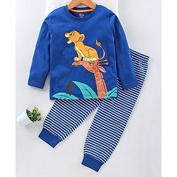 Babyhug Full Sleeves Night Suit Simba Print - Navy