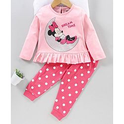 Babyhug Disney Full Sleeves Night Suit Minnie Mouse Print - Pink