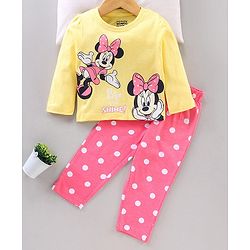 Babyhug Full Sleeves Night Suit Disney Print - Yellow Pink