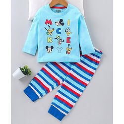 Babyhug Full Sleeves Night Suit Mickey Mouse Print - Blue