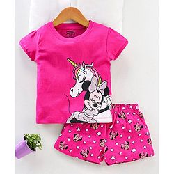 Babyhug Short Sleeves Night Suit Disney Print - Pink