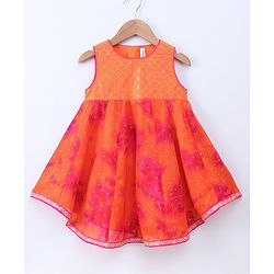 Babyhug Sleeveless Sequined Asymmetrical Kurta and Chudidar Set with Lace Border Dupatta - Fuschia