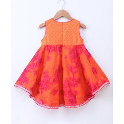 Babyhug Sleeveless Sequined Asymmetrical Kurta and Chudidar Set with Lace Border Dupatta - Fuschia