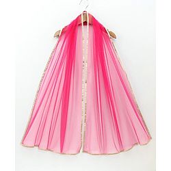 Babyhug Sleeveless Sequined Asymmetrical Kurta and Chudidar Set with Lace Border Dupatta - Fuschia