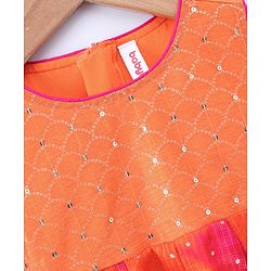 Babyhug Sleeveless Sequined Asymmetrical Kurta and Chudidar Set with Lace Border Dupatta - Fuschia