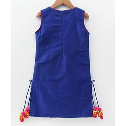 Babyhug Sleeveless Embroidered Tassel Kurta and Garara Set with Lace Border Ruffled Dupatta - Blue Orange