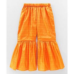 Babyhug Sleeveless Embroidered Tassel Kurta and Garara Set with Lace Border Ruffled Dupatta - Blue Orange