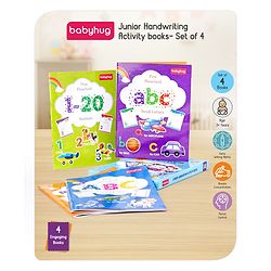Babyhug Junior Handwriting Activity Books|Learn and Practice|For Toddlers, Nursery, Preschool Children|Pack of 4-ABC,abc,1-20 & Pattern|English|Ideal for Gifting