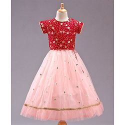 Babyhug Sleeveless Choli & Lehenga with Dupatta - Peach Maroon