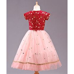 Babyhug Sleeveless Choli & Lehenga with Dupatta - Peach Maroon