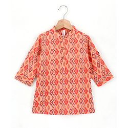 Babyhug Full Sleeves Cotton Block Print Kurta - Orange